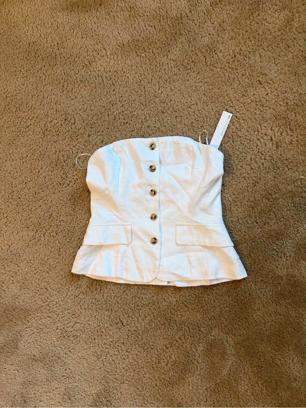 Strapless White Button-Front Peplum Top - Unknown Brand